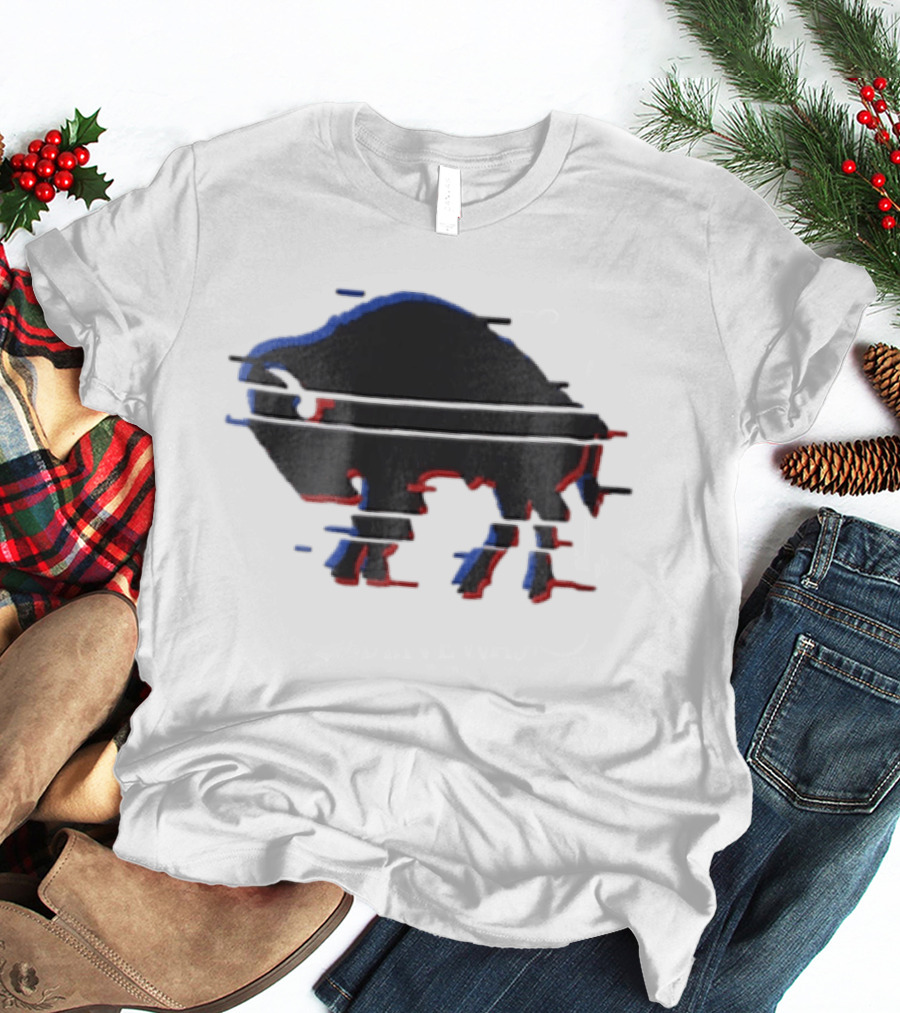 Buffalo Glitch Effect Blue Red Overlay Optical Illusion T-Shirt