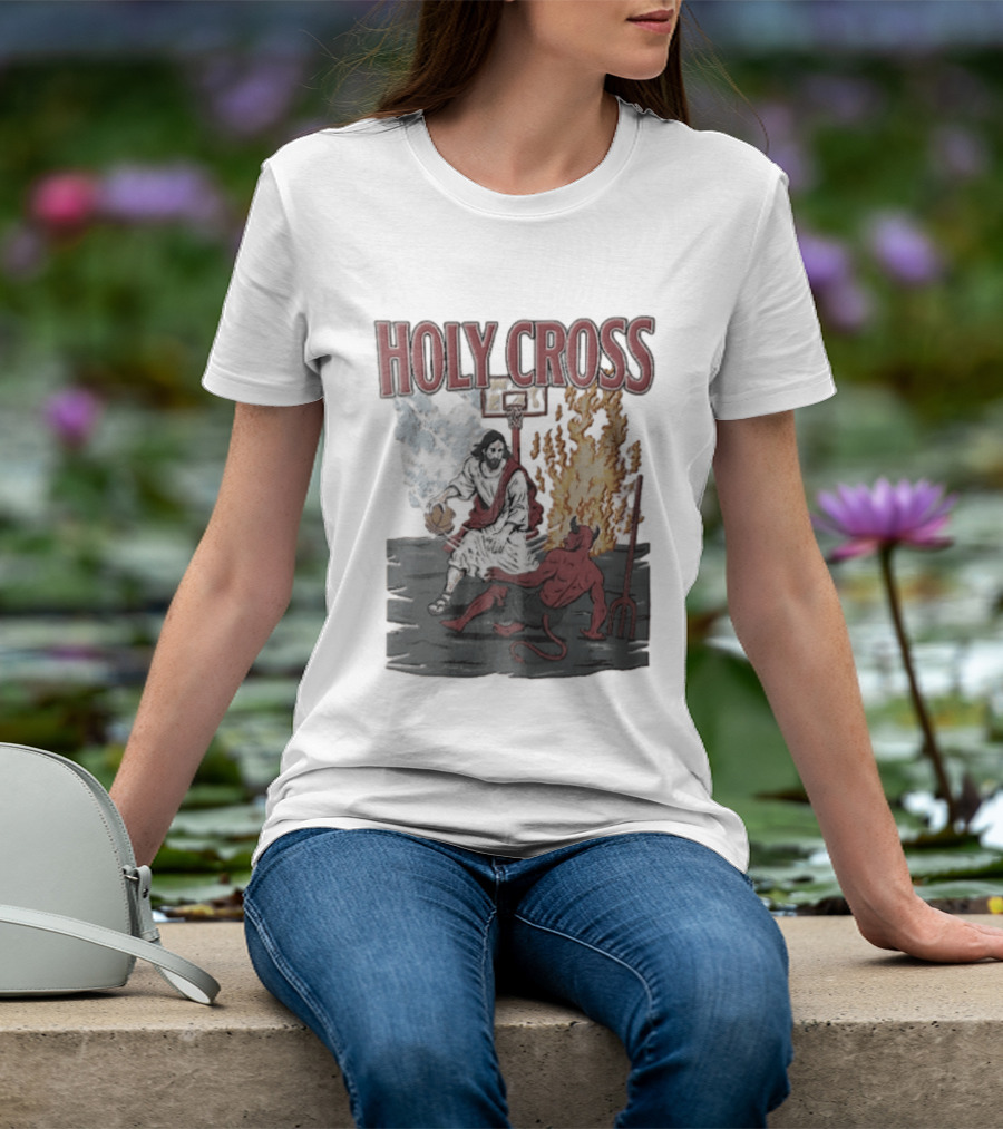 Holy Cross Basketball Player Versus Devil Duel T-Shirt