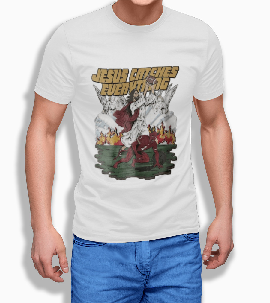 Jesus Catches Everything Angel Vs Devil Football Battle T-Shirt