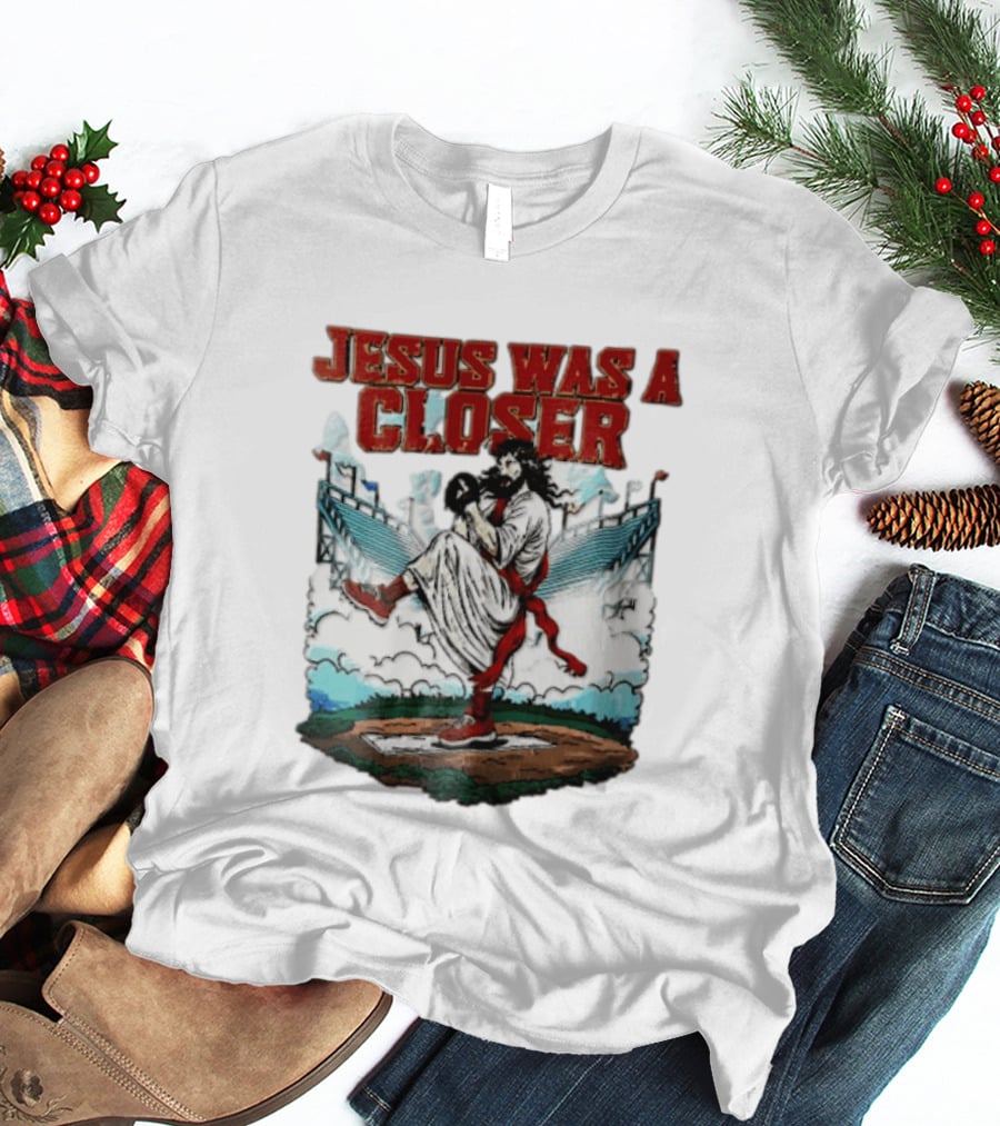 Jesus Was A Closer Baseball Pitcher Heavenly Stadium Scene T-Shirt