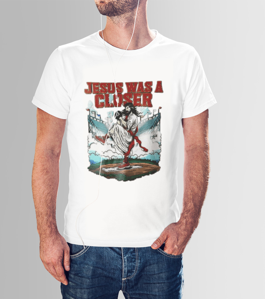 Jesus Was A Closer Baseball Pitcher Heavenly Stadium Scene T-Shirt
