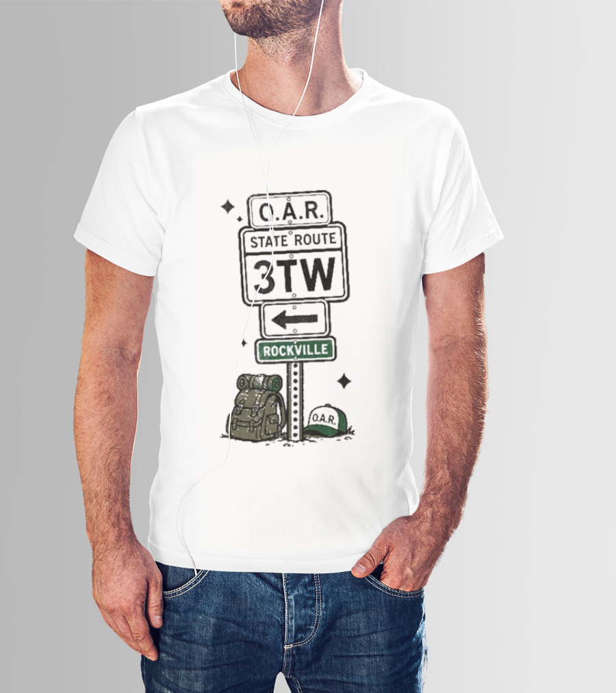 O.A.R. State Route 3TW Rockville Road Sign Backpack Adventure T-Shirt