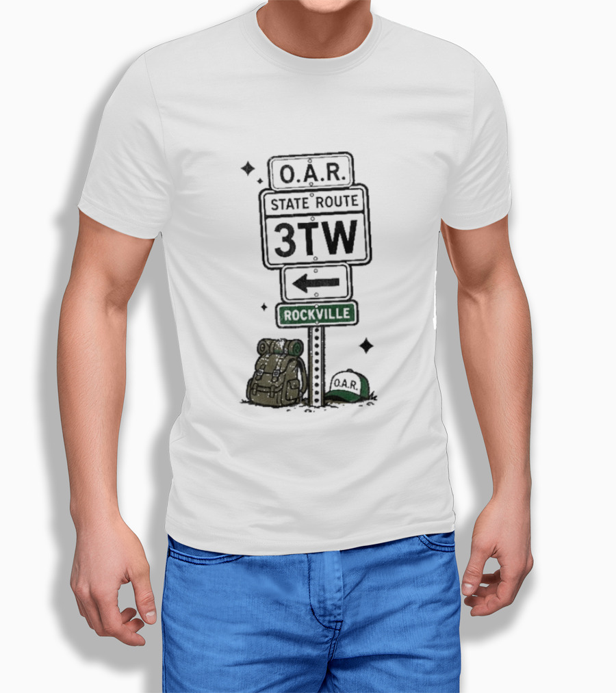 O.A.R. State Route 3TW Rockville Road Sign Backpack Adventure T-Shirt