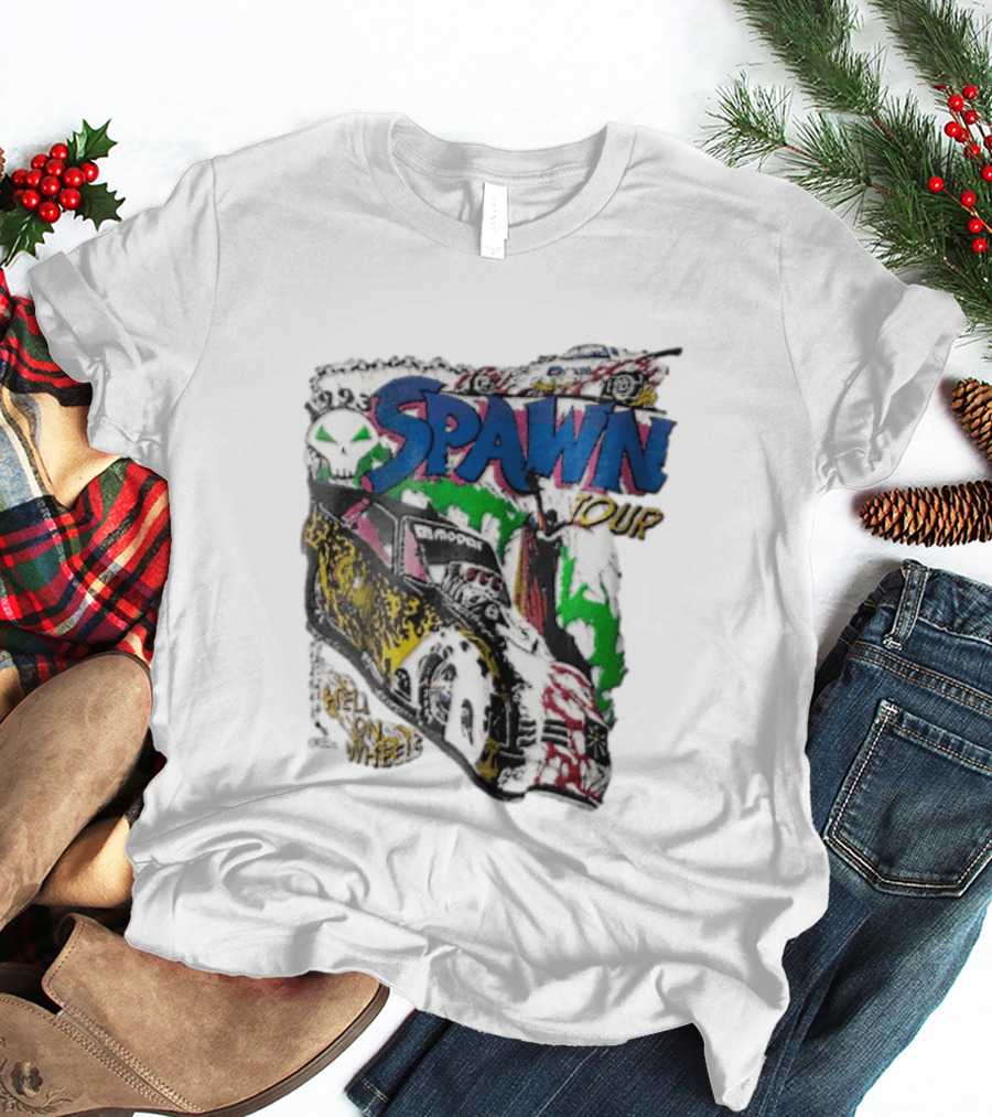Spawn Tour Hell On Wheels Racing Car Skull Motif T-Shirt
