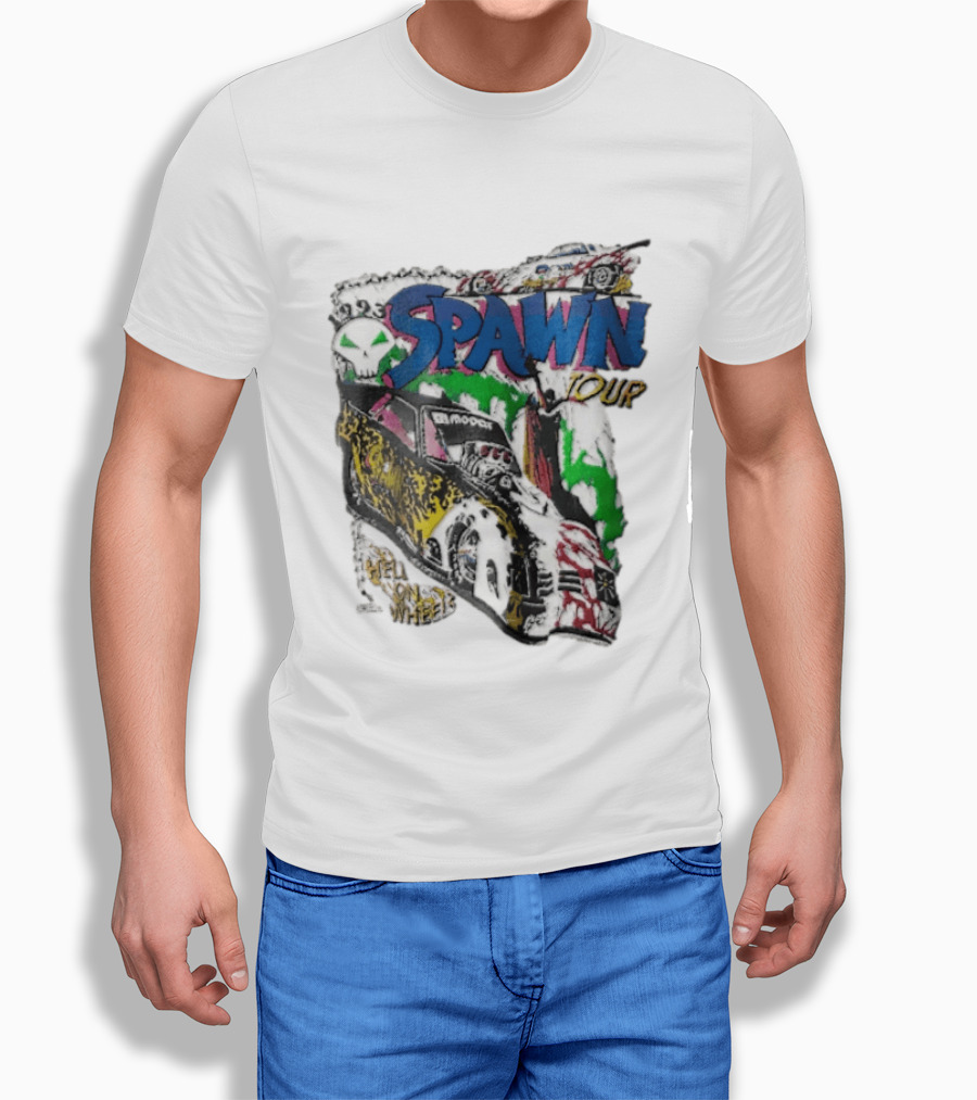 Spawn Tour Hell On Wheels Racing Car Skull Motif T-Shirt