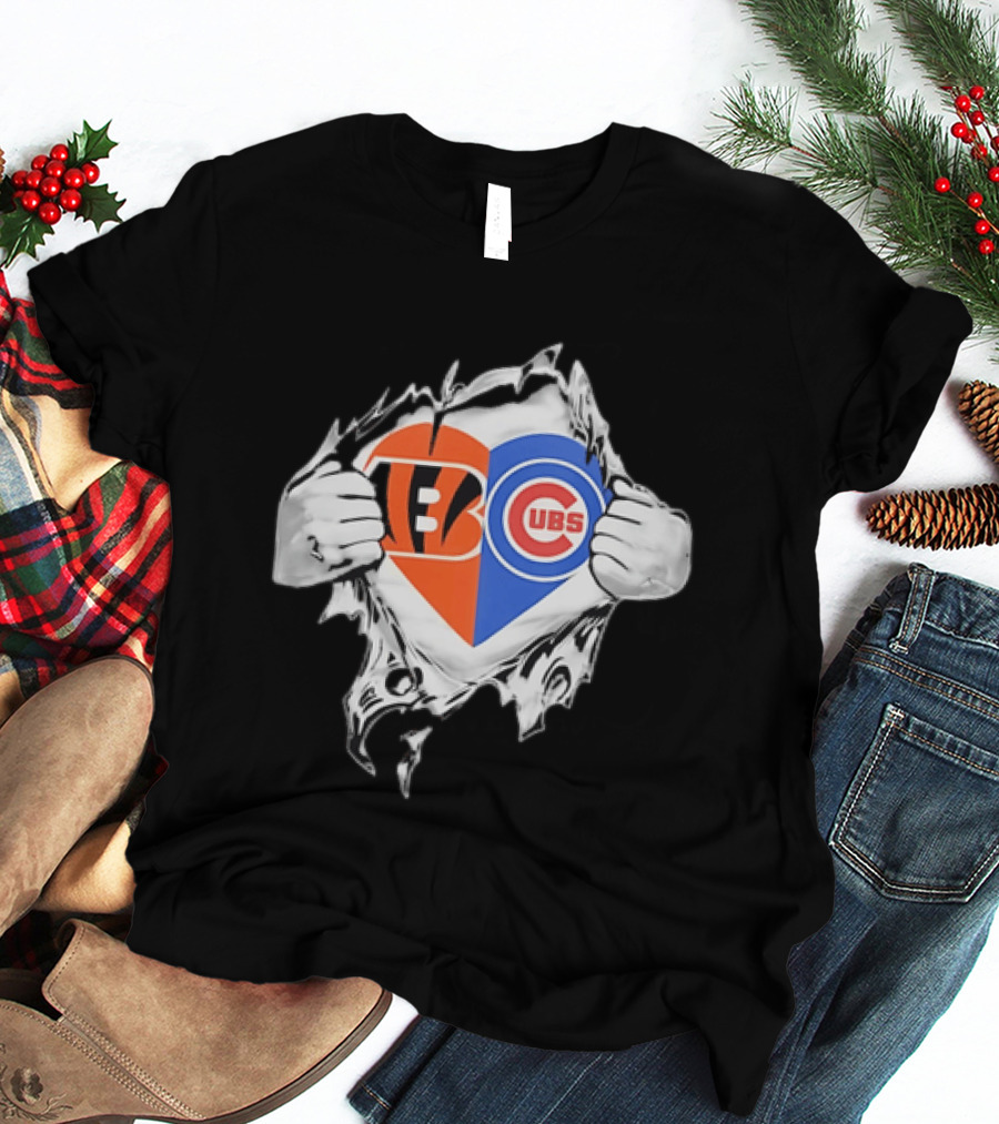 Bengals Cubs Split Heart Tattered T-Shirt