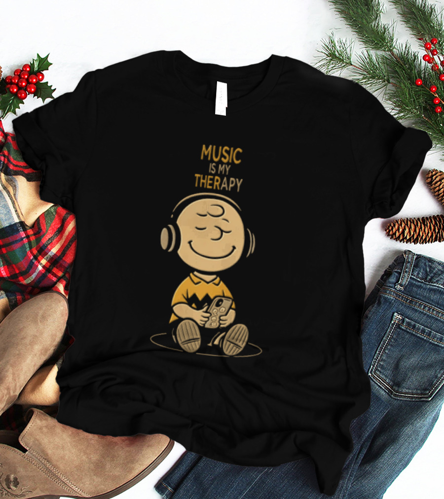 Charlie Brown Listening To Music Is My Therapy T-Shirt