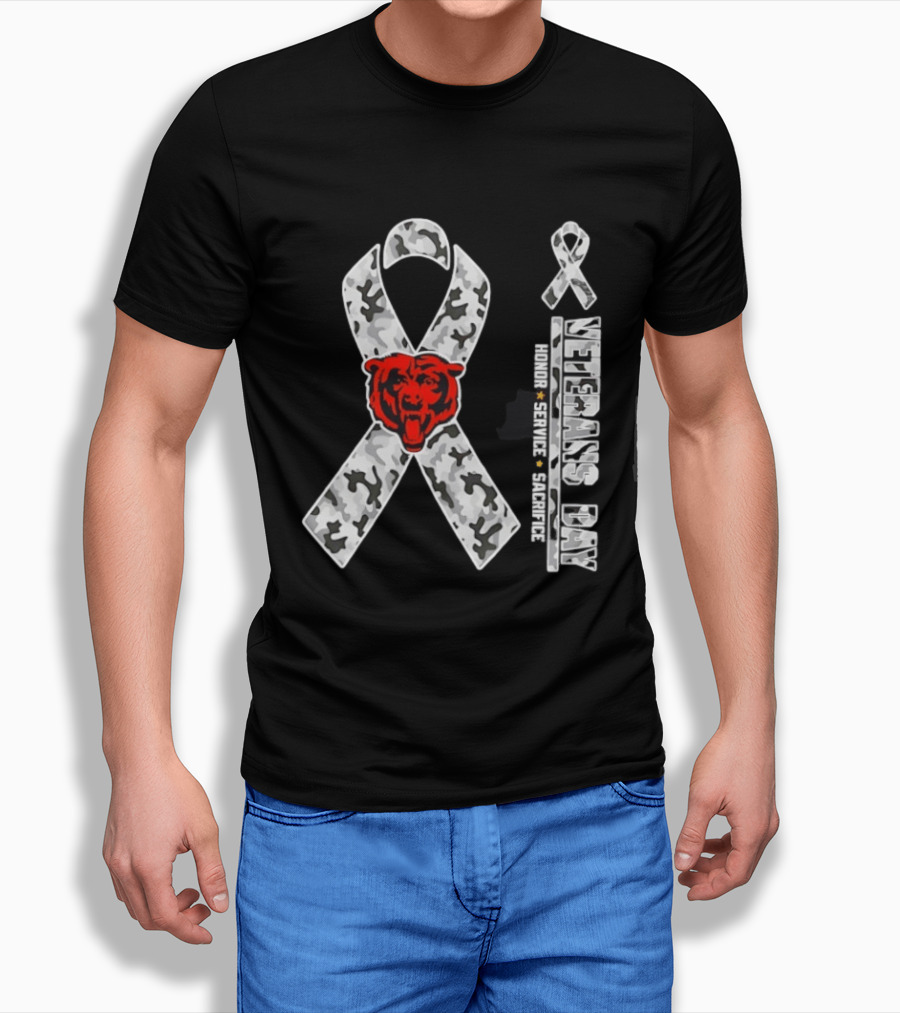 Chicago Bears Veterans Day 2026 Honor Service Sacrifice Camo Ribbon T-Shirt