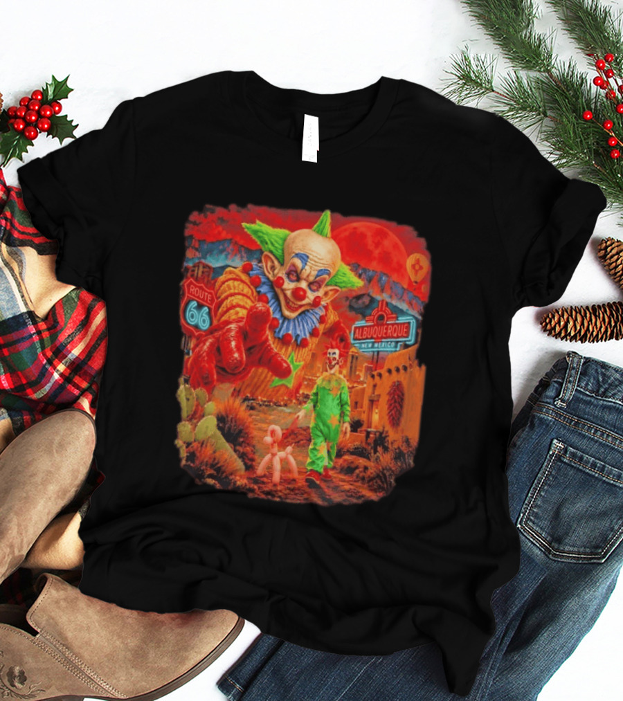 Creepy Clown Route 66 Albuquerque New Mexico Halloween Red Sky 2026 T-Shirt