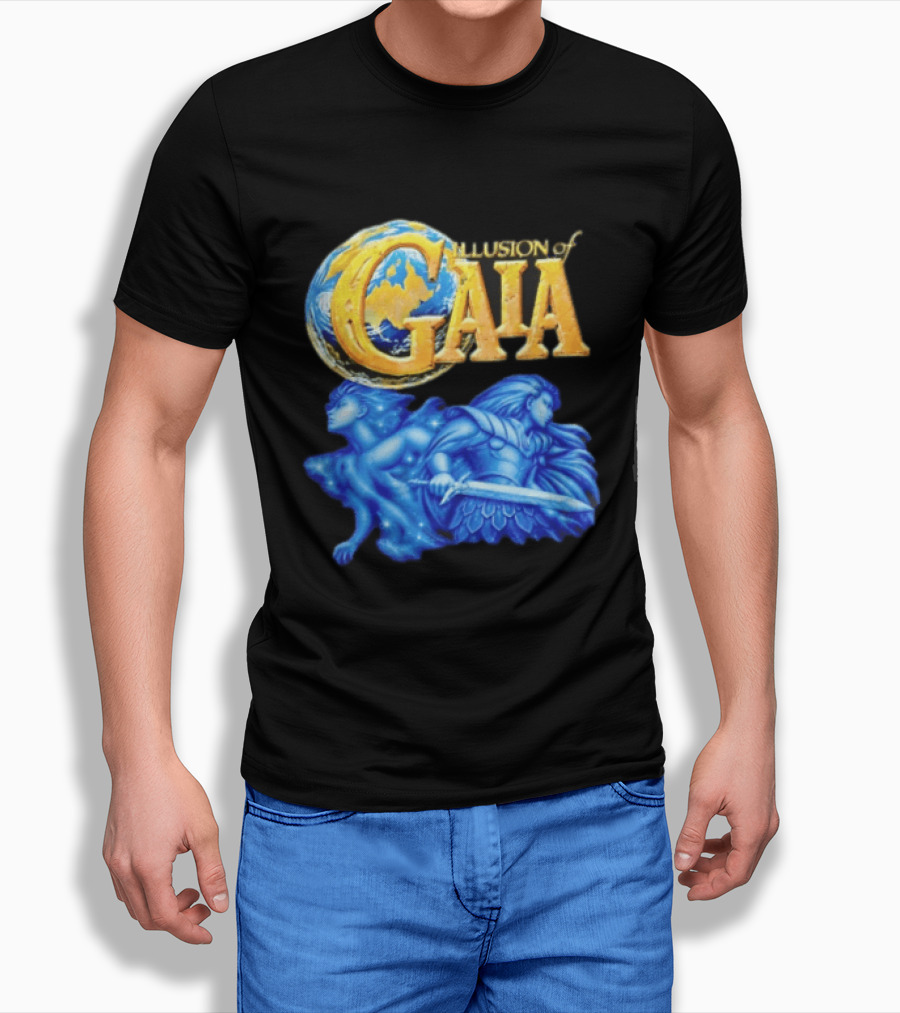 Illusion Of Gaia Earth Globe Blue Figures Sword T-Shirt