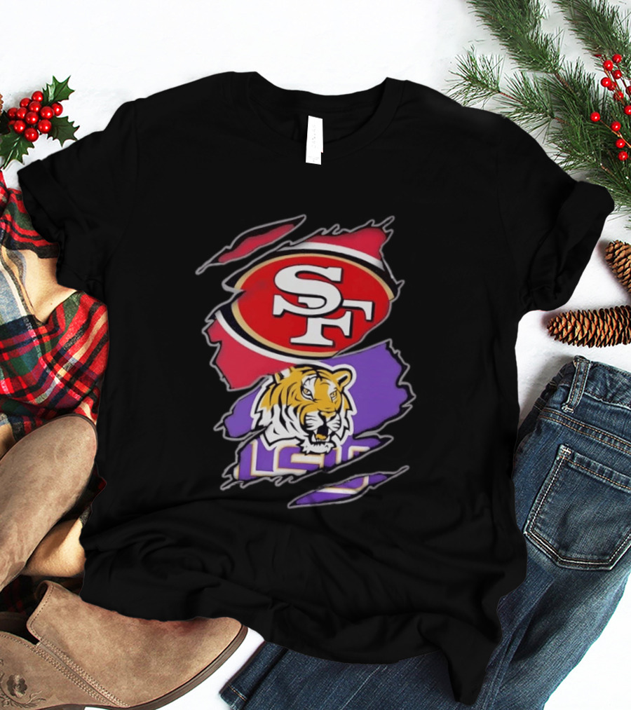 San Francisco 49ers SF And LSU Tigers Tiger Distressed T-Shirt