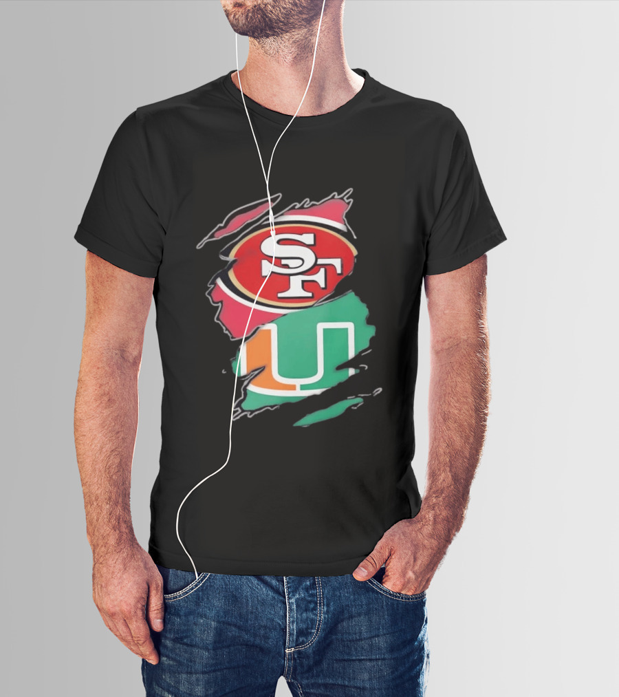 San Francisco 49ers SF And Miami Hurricanes U Distressed Logos T-Shirt