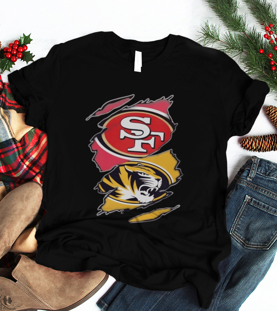 San Francisco 49ers Missouri Tigers Distressed Logo Rip Claw Marks T-Shirt