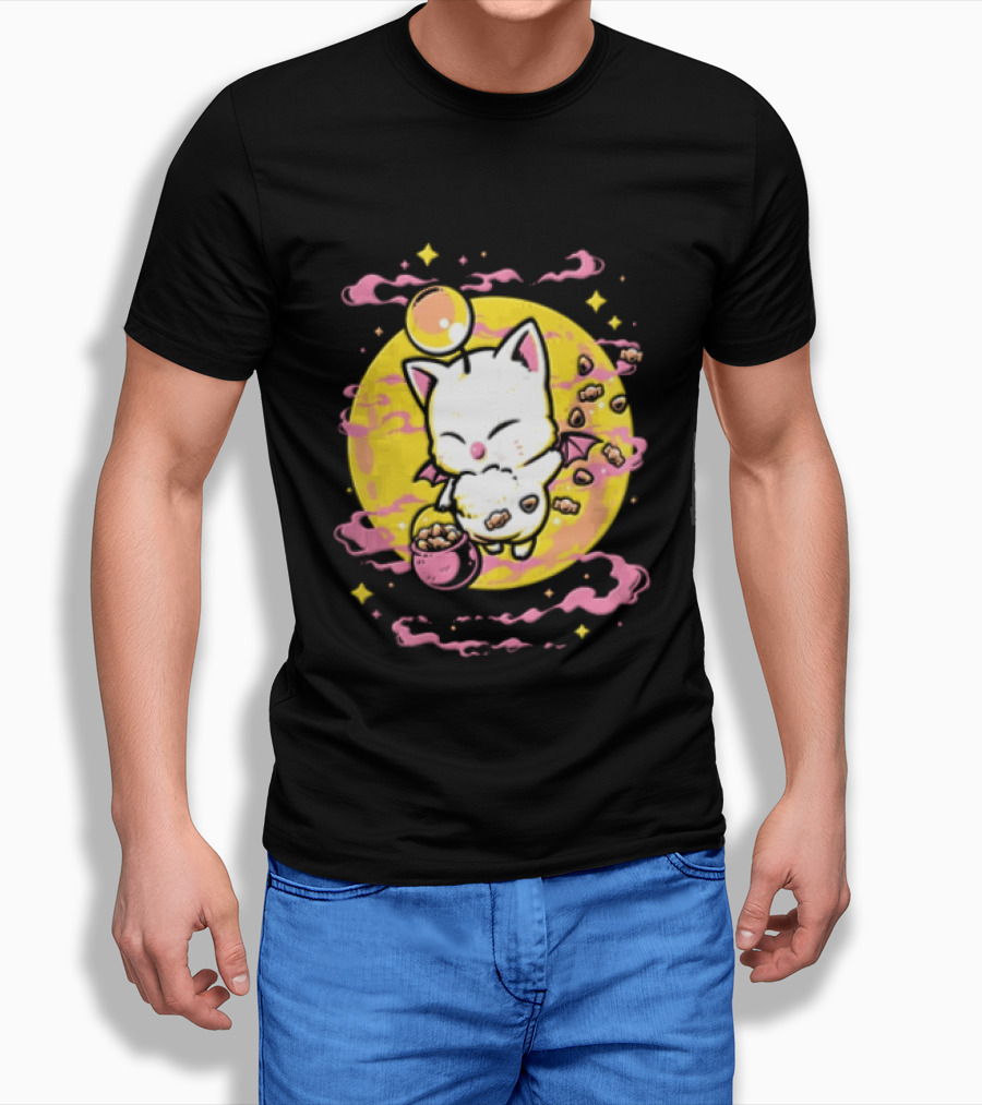 Moogle Cute Character With Candy Bucket And Glowing Yellow T-Shirt