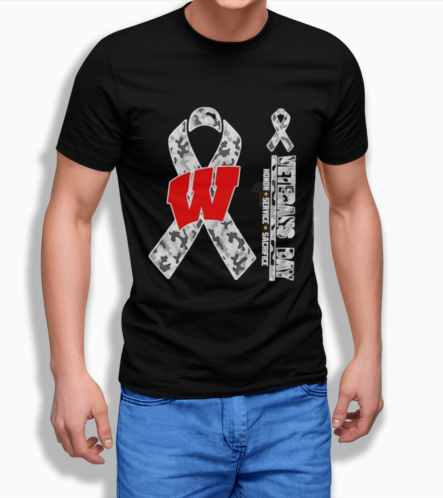 Wisconsin Badgers 2026 Veterans Day Camouflage Ribbon Honor Service Sacrifice T-Shirt