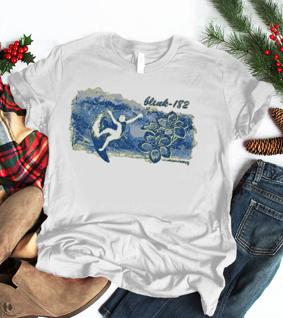 Blink 182 Surfer With Floral Wave T-Shirt