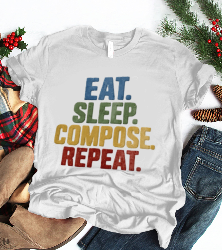 EAT Sleep Compose Repeat Distressed Block Multicolored T-Shirt