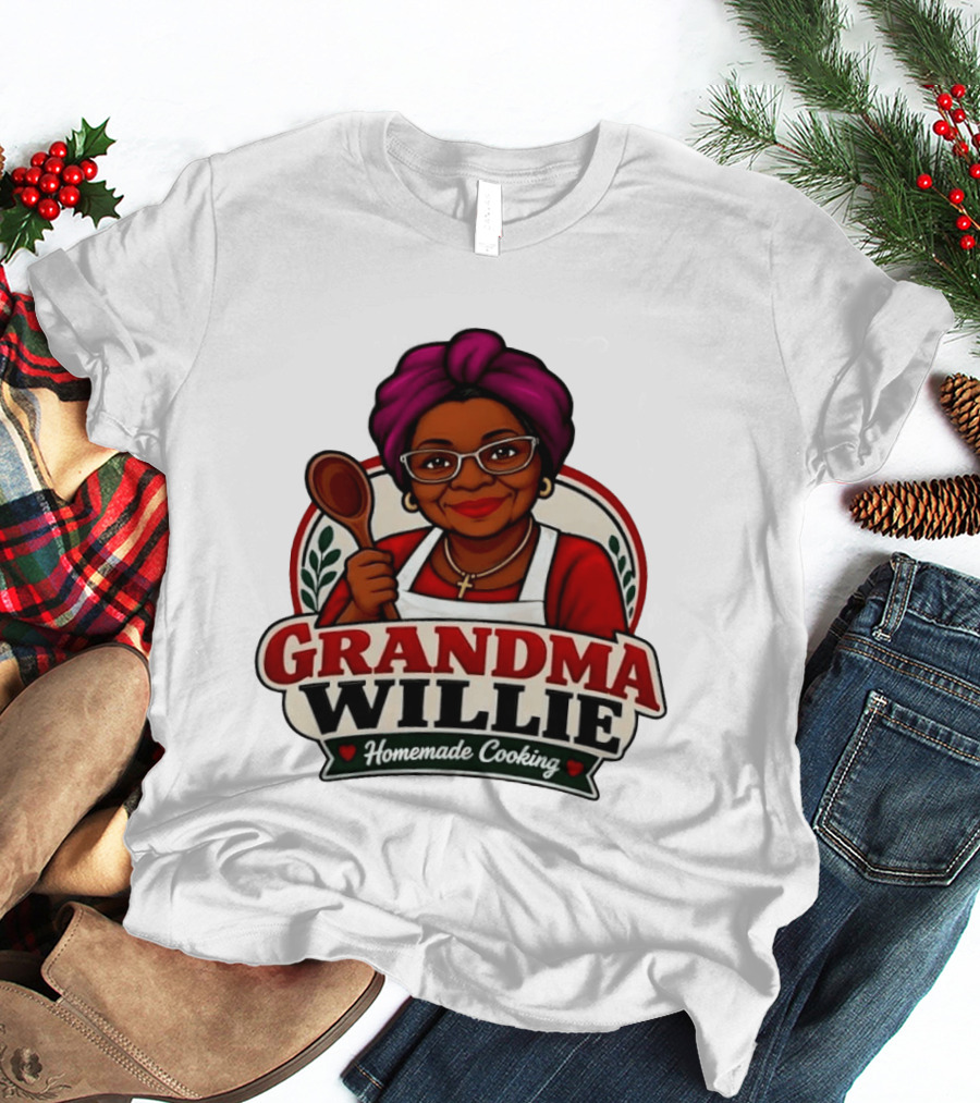 Grandma Willie Homemade Cooking Kitchen Apron Vector T-Shirt