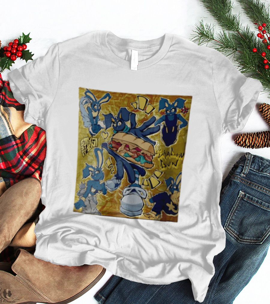 Shadow Bun Blue Rabbit Characters With Sandwich And Stevobeni T-Shirt