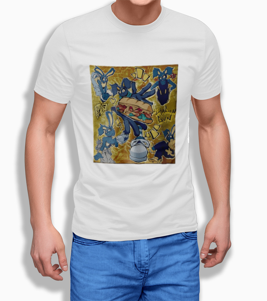 Shadow Bun Blue Rabbit Characters With Sandwich And Stevobeni T-Shirt