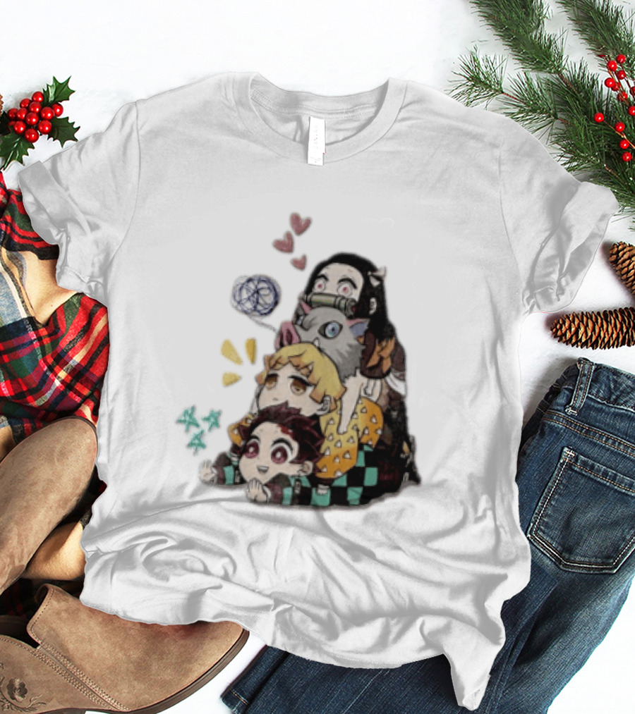 Tanjiro Kamado Zenitsu Agatsuma Inosuke Hashibira Nezuko Hearts Demon Slayer T-Shirt