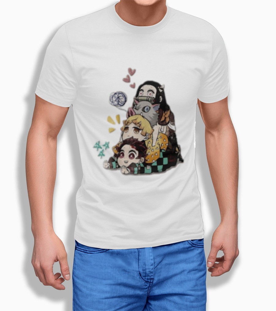 Tanjiro Kamado Zenitsu Agatsuma Inosuke Hashibira Nezuko Hearts Demon Slayer T-Shirt