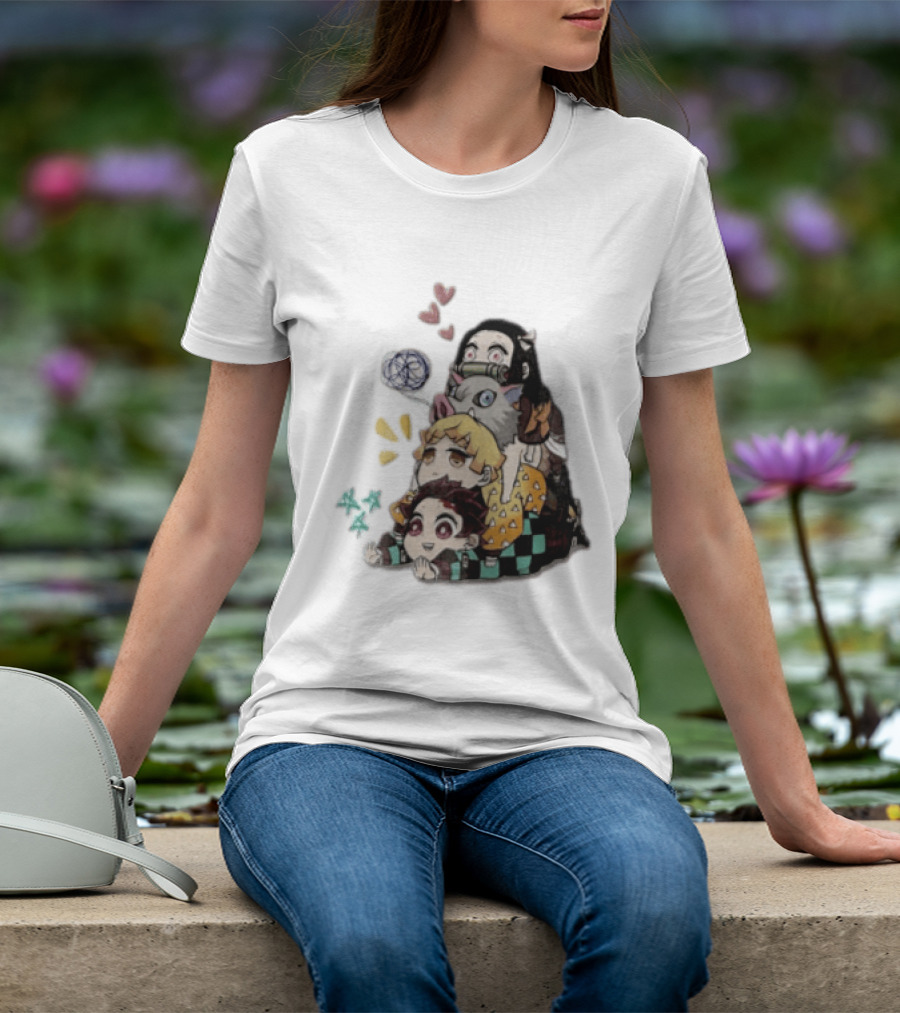 Tanjiro Kamado Zenitsu Agatsuma Inosuke Hashibira Nezuko Hearts Demon Slayer T-Shirt
