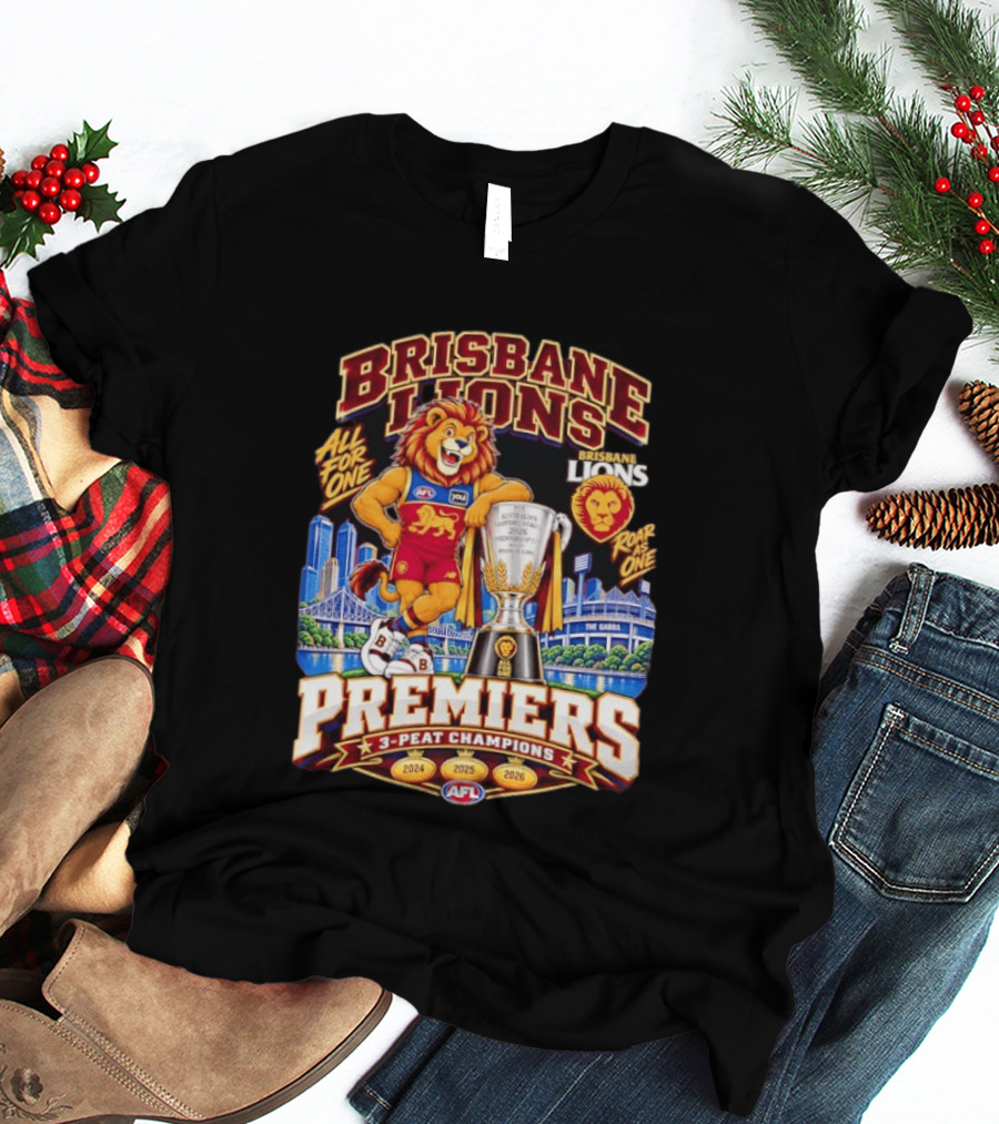 Brisbane Lions 2026 AFL Premiers 3 Peat Champions Roar As One T-Shirt