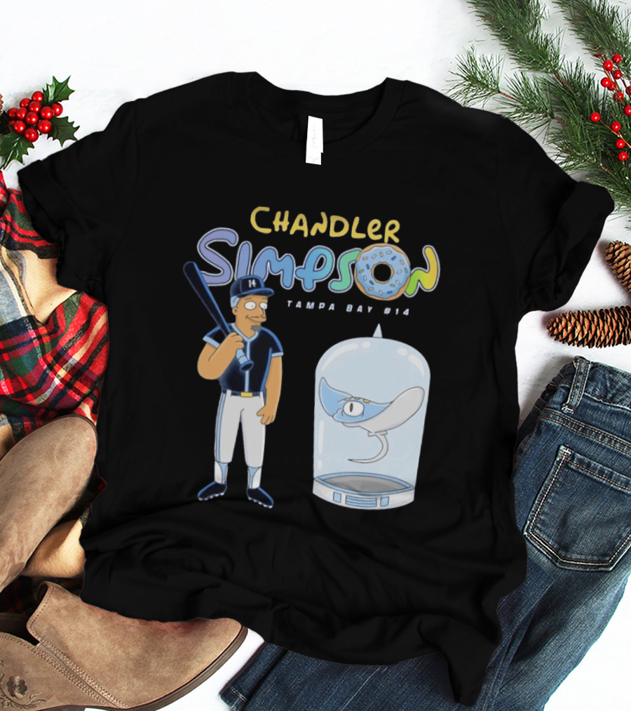 Chandler Simpson Tampa Bay Rays Cartoon Character #14 With Baseball Bat And Manta Ray T-Shirt
