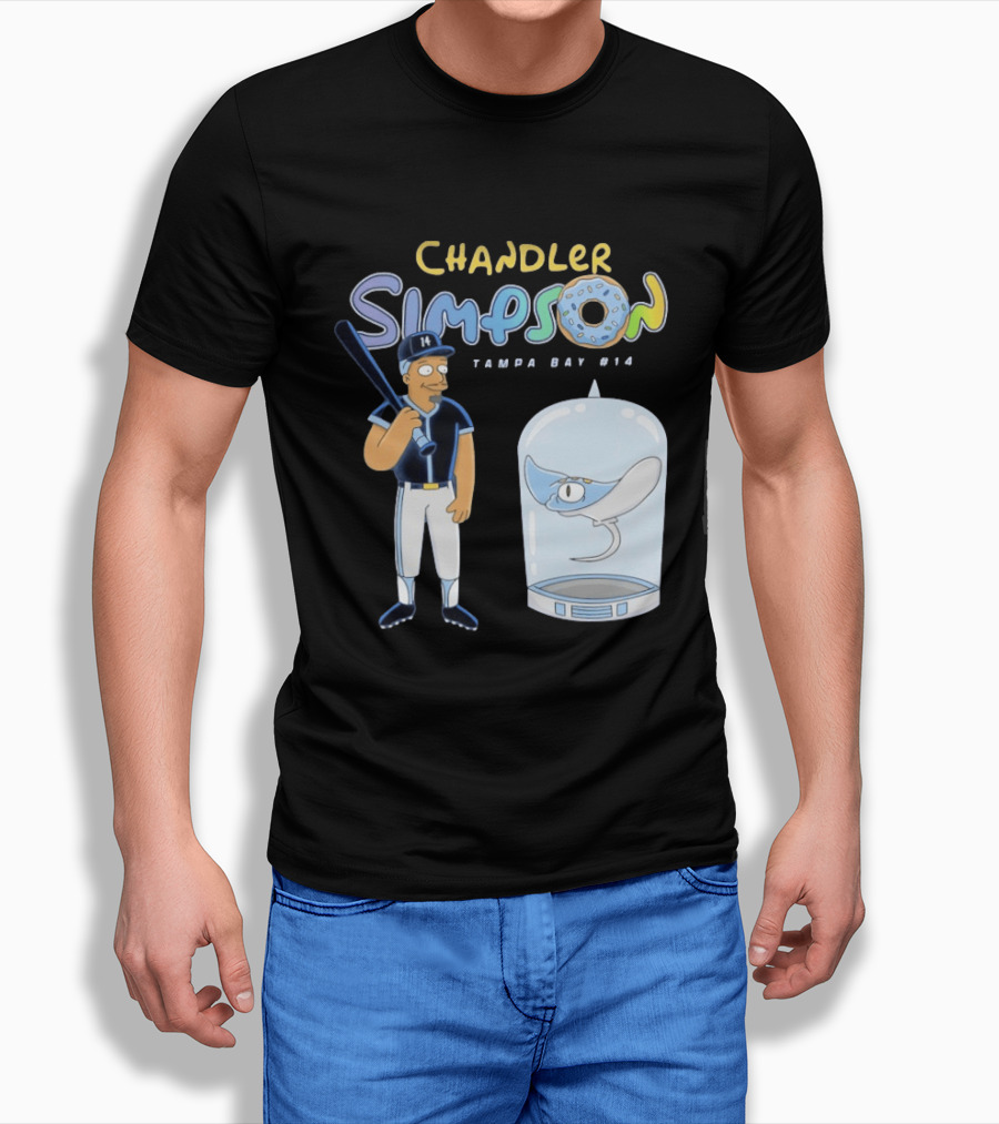 Chandler Simpson Tampa Bay Rays Cartoon Character #14 With Baseball Bat And Manta Ray T-Shirt