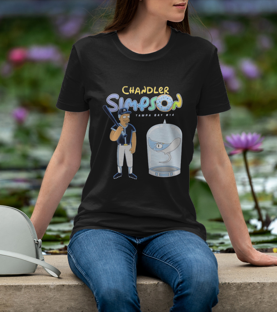 Chandler Simpson Tampa Bay Rays Cartoon Character #14 With Baseball Bat And Manta Ray T-Shirt