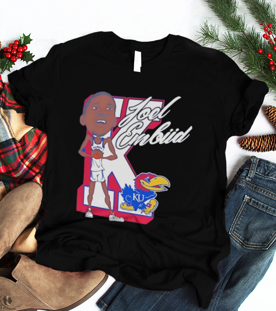 Joel Embiid Kansas Jayhawks KU Cartoon Bobblehead T-Shirt