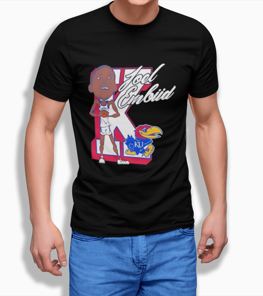 Joel Embiid Kansas Jayhawks KU Cartoon Bobblehead T-Shirt