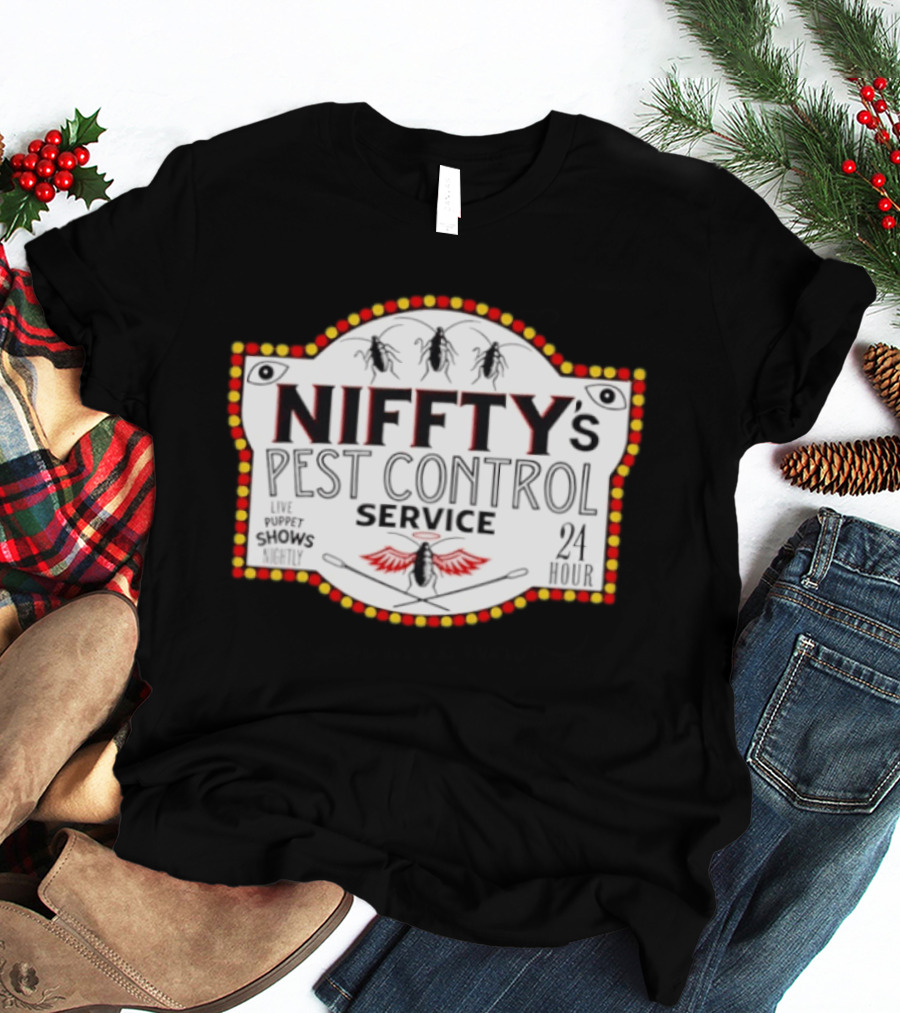 Niffty's Pest Control Service Live Puppet Shows Nightly 24 Hour Hazbin Hotel T-Shirt
