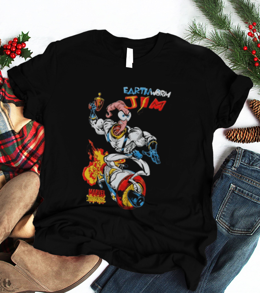 Earthworm Jim Marvel Absurd Dynamic Action Scene T-Shirt