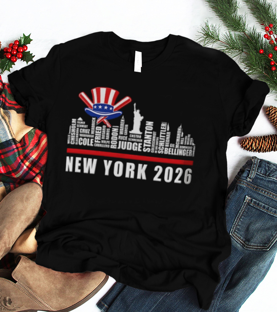 New York 2026 Yankees Baseball Skyline Statue Liberty Judge Rizzo Cabrera Torres T-Shirt