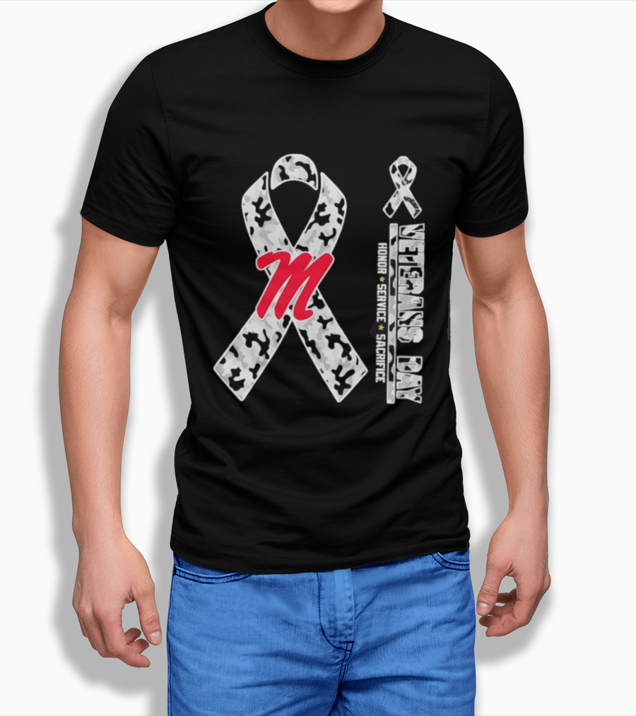 Ole Miss Rebels Veterans Day 2026 Camo Ribbon Honor Service Sacrifice T-Shirt