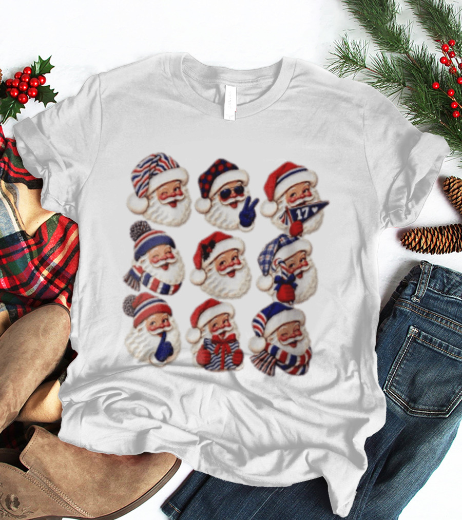 Buffalo Christmas Santas In Holiday Hats And Scarves With 17 Banner T-Shirt