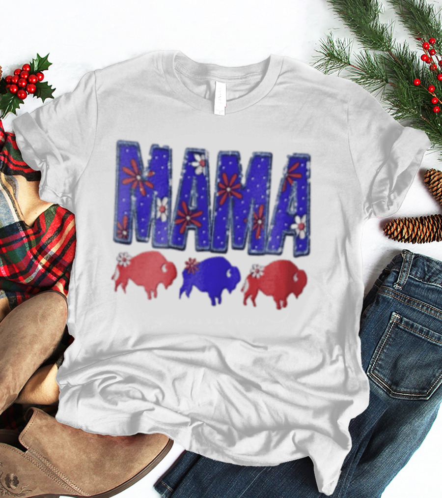 MAMA Buffalo Red White And Blue Floral T-Shirt