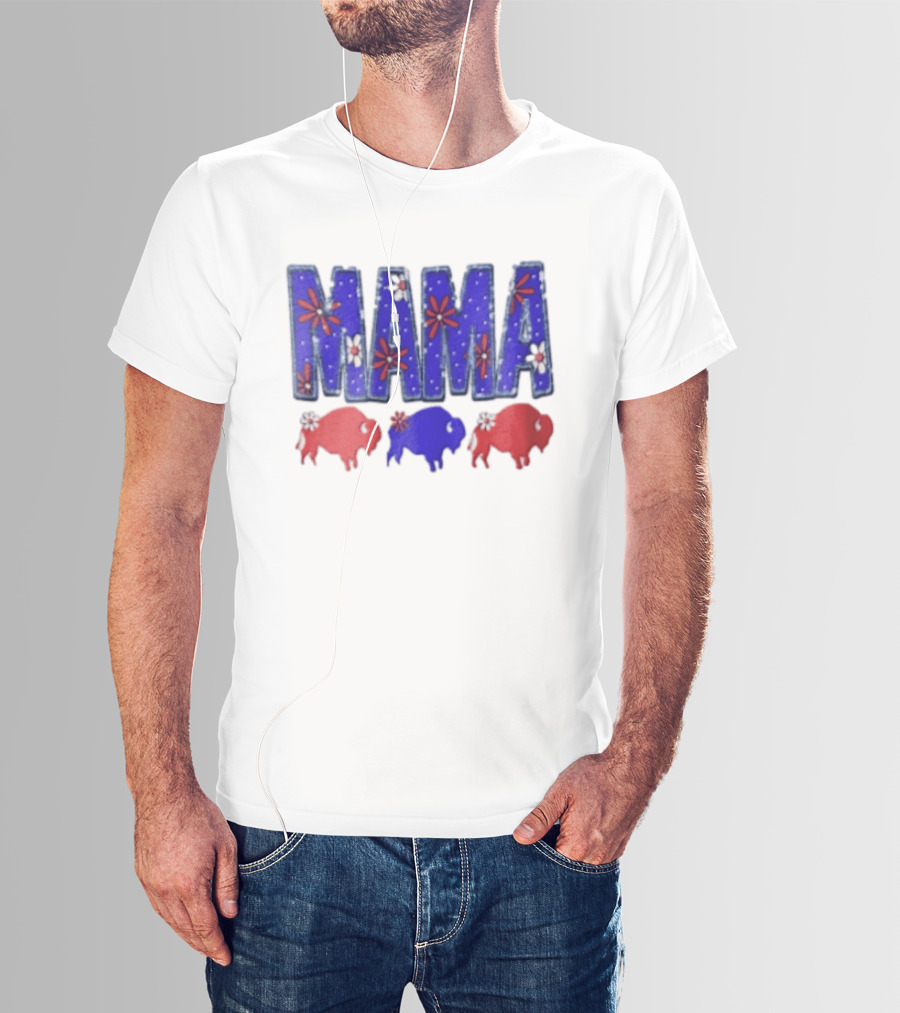 MAMA Buffalo Red White And Blue Floral T-Shirt