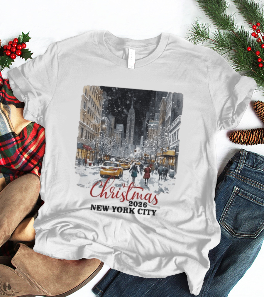 Christmas 2026 New York City Empire State Building Snow Scene T-Shirt