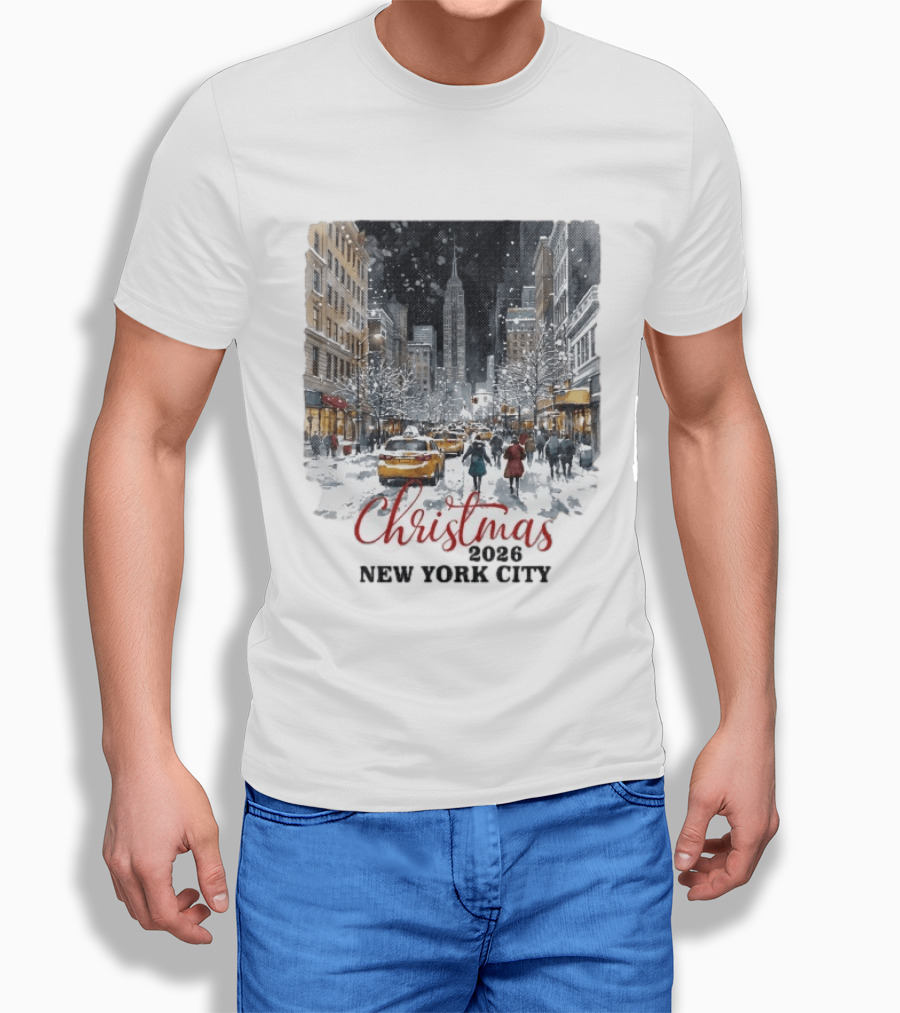 Christmas 2026 New York City Empire State Building Snow Scene T-Shirt