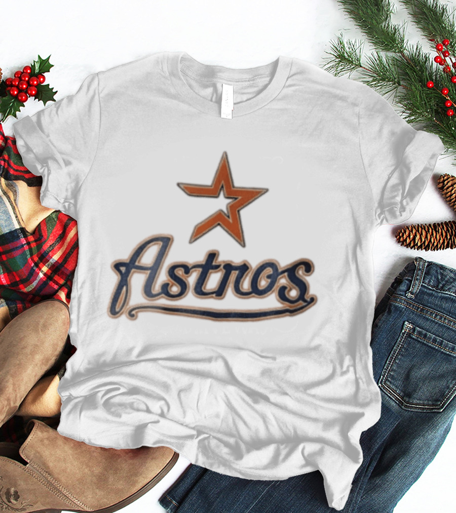 Houston Astros Orange Star Navy Script T-Shirt
