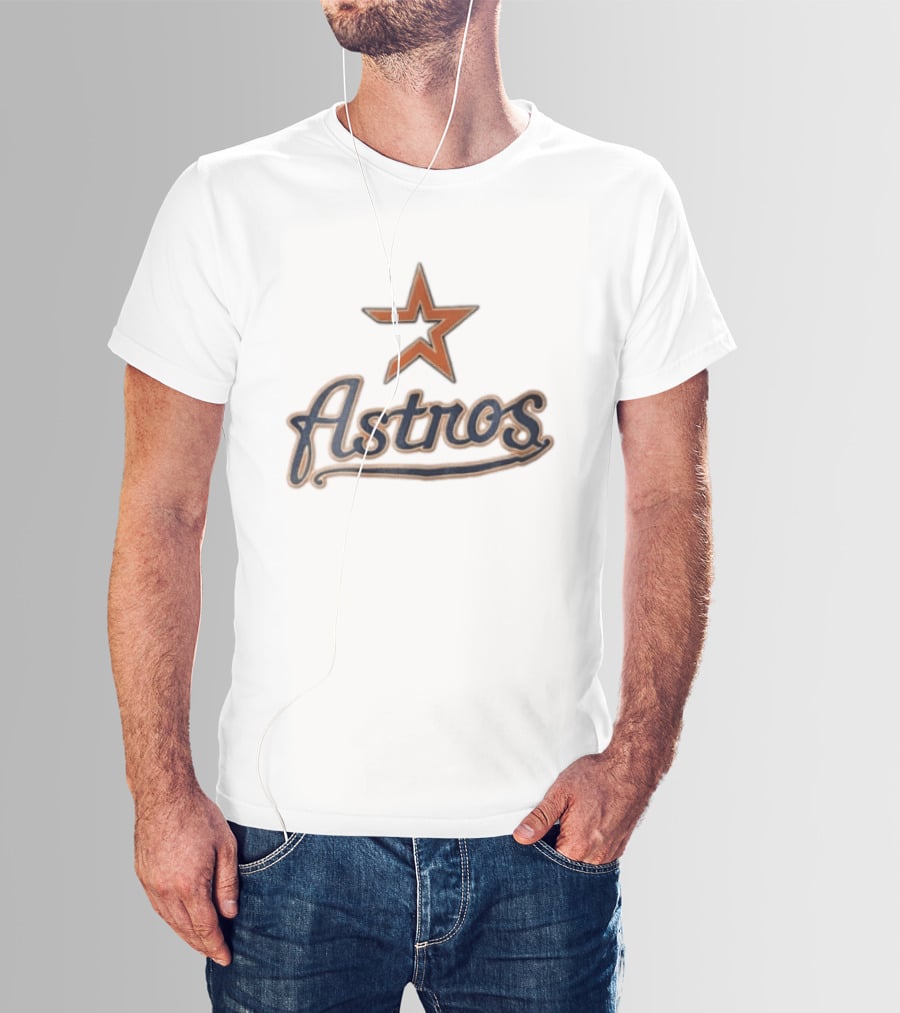 Houston Astros Orange Star Navy Script T-Shirt