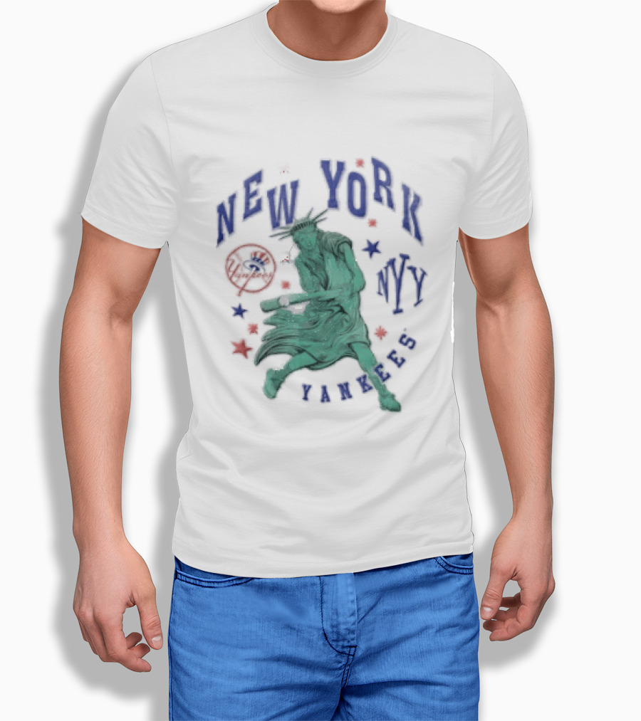 New York Yankees NYY Statue Of Liberty Swinging Baseball Bat MLB Red Stars T-Shirt
