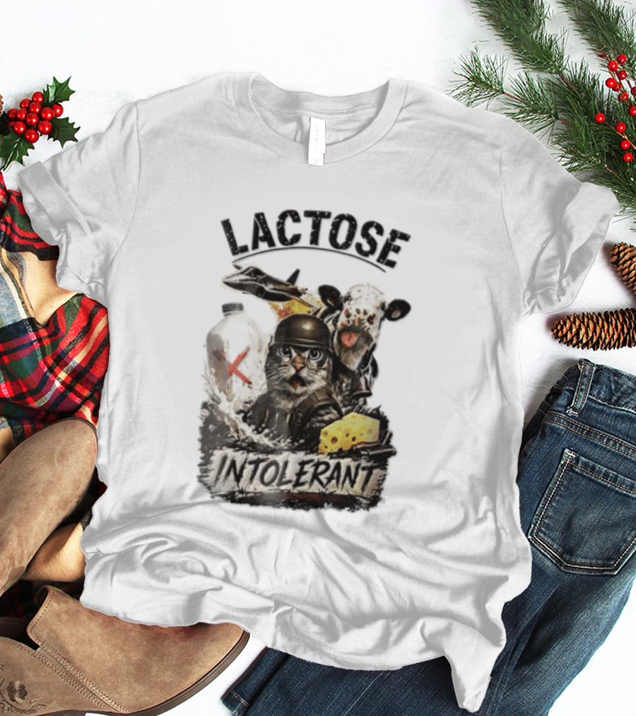 Lactose Intolerant Cat Soldier Cow Milk Cheese Jet T-Shirt