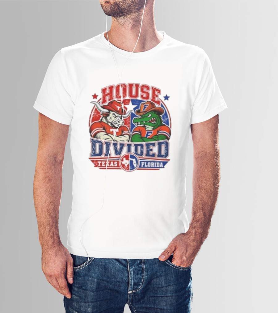 House Divided Texas Florida Longhorns Gators Rivalry Football T-Shirt