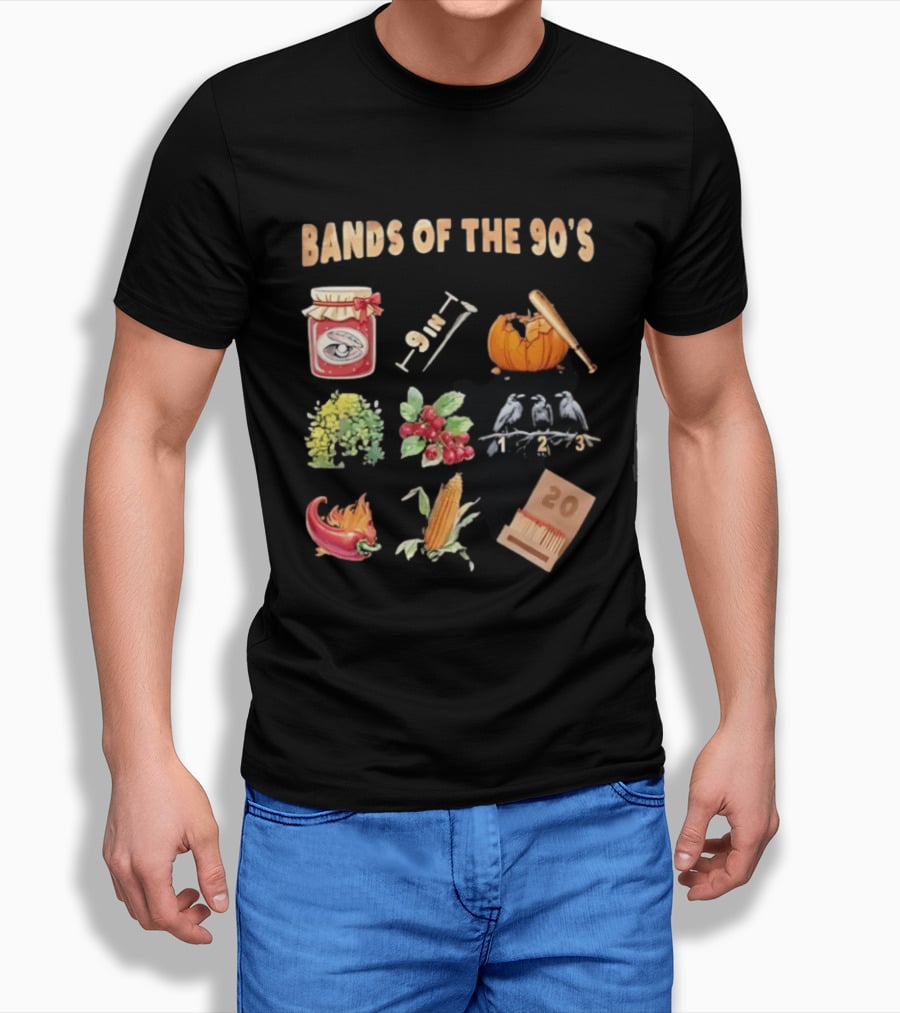 Bands Of The 90's Jar Corn Crows Matches Pumpkin 9in Chili Peppers Bush Berries T-Shirt