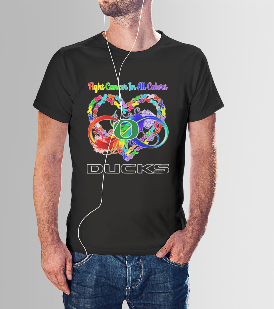 Oregon Ducks Fight Cancer In All Colors All Cancer Awareness Ribbon Heart T-Shirt
