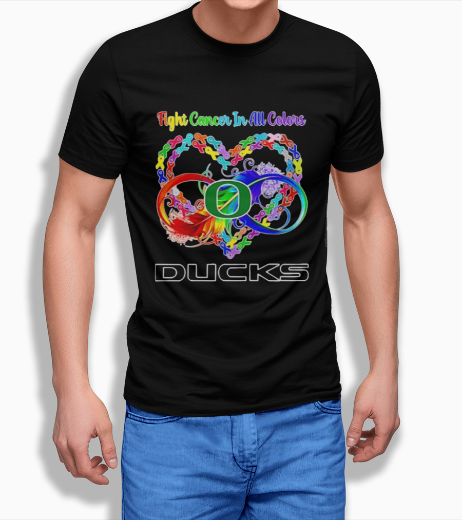 Oregon Ducks Fight Cancer In All Colors All Cancer Awareness Ribbon Heart T-Shirt